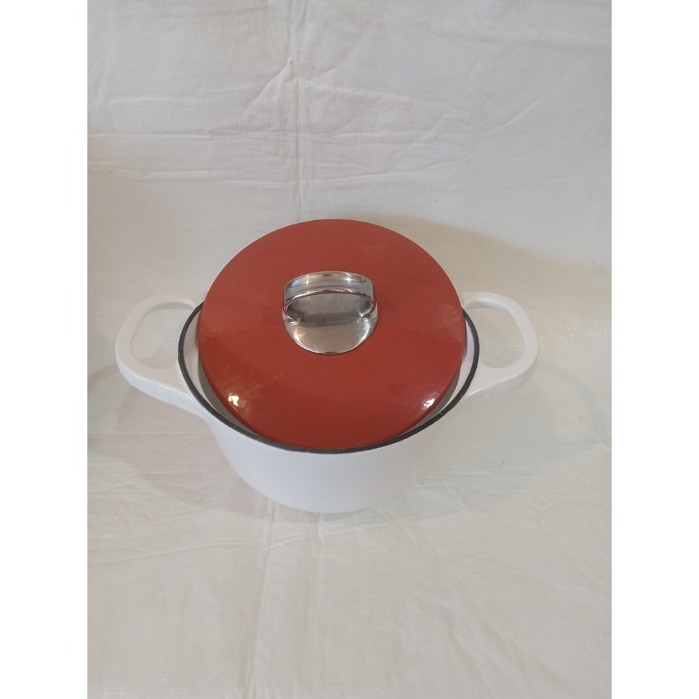 Michael Graves Design Cast Iron 2qt. Orange Lid White Enamel